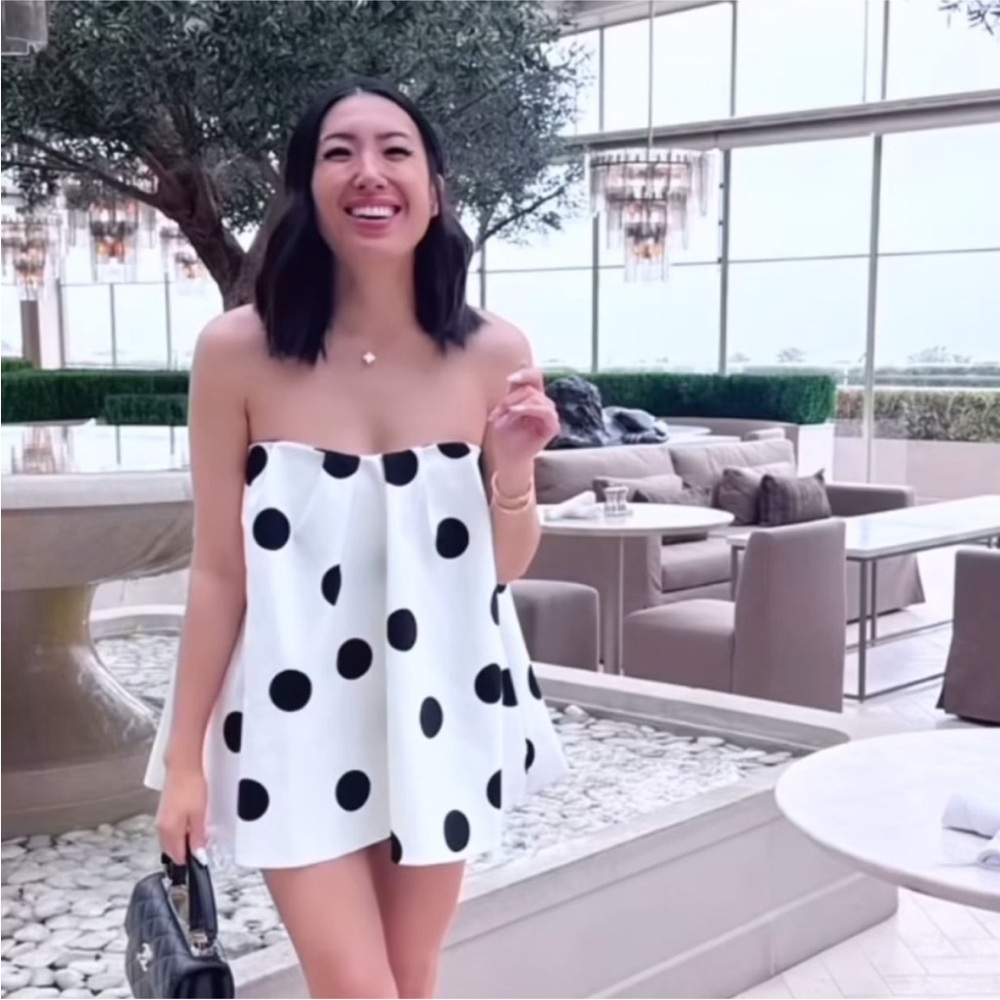 Zara POLKA DOT STRAPLESS TOP
